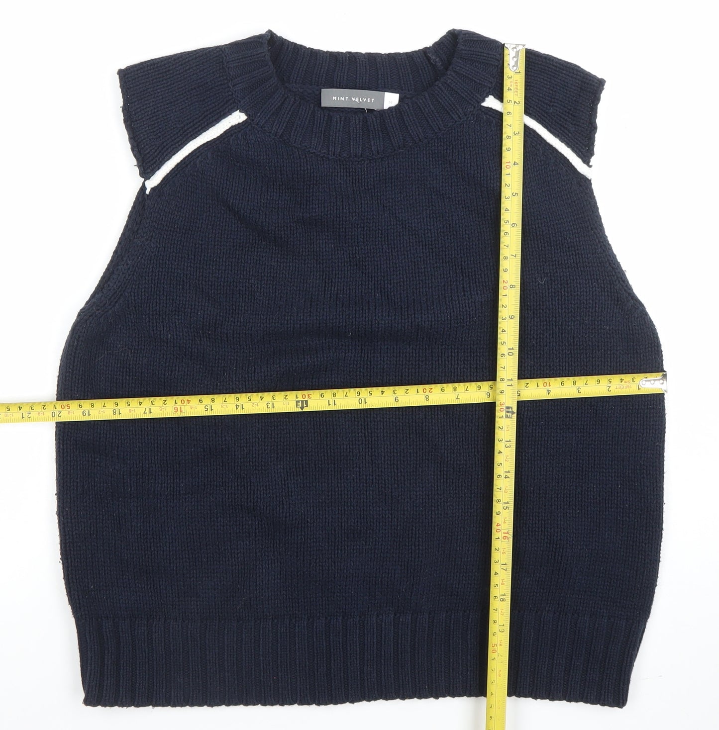 Mint Velvet Women Navy Blue Knit Sleeveless Vest Jumper M Cotton
