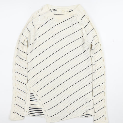 Jonathan Simkhai Womens White Striped Ribbed Pullover Jumper XS