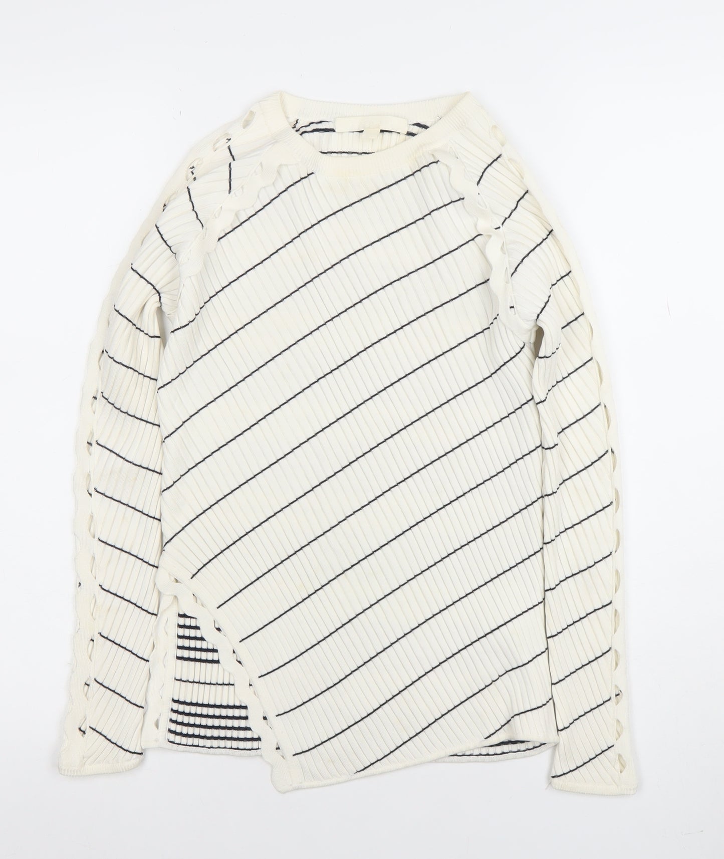 Jonathan Simkhai Womens White Striped Ribbed Pullover Jumper XS