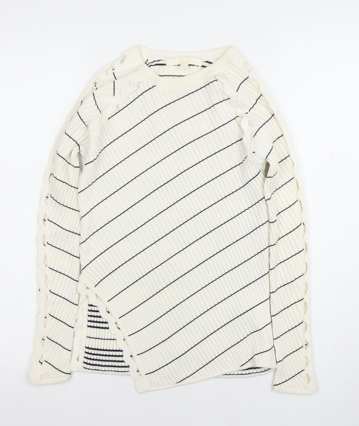 Jonathan Simkhai Womens White Striped Ribbed Pullover Jumper XS