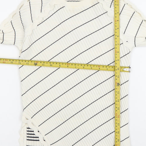 Jonathan Simkhai Womens White Striped Ribbed Pullover Jumper XS