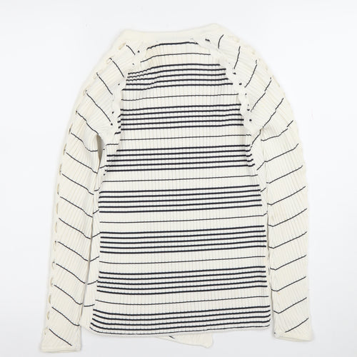 Jonathan Simkhai Womens White Striped Ribbed Pullover Jumper XS