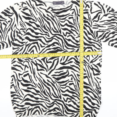Marks and Spencer Womens Black Zebra Animal Print Knit T-Shirt Size 12