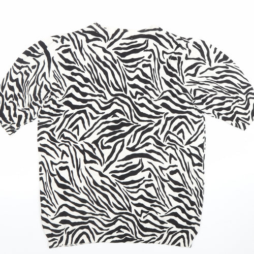 Marks and Spencer Womens Black Zebra Animal Print Knit T-Shirt Size 12