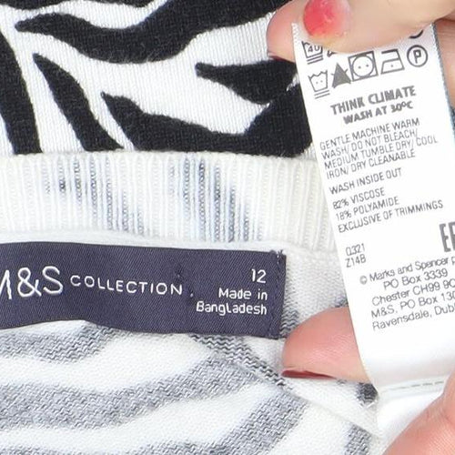 Marks and Spencer Womens Black Zebra Animal Print Knit T-Shirt Size 12