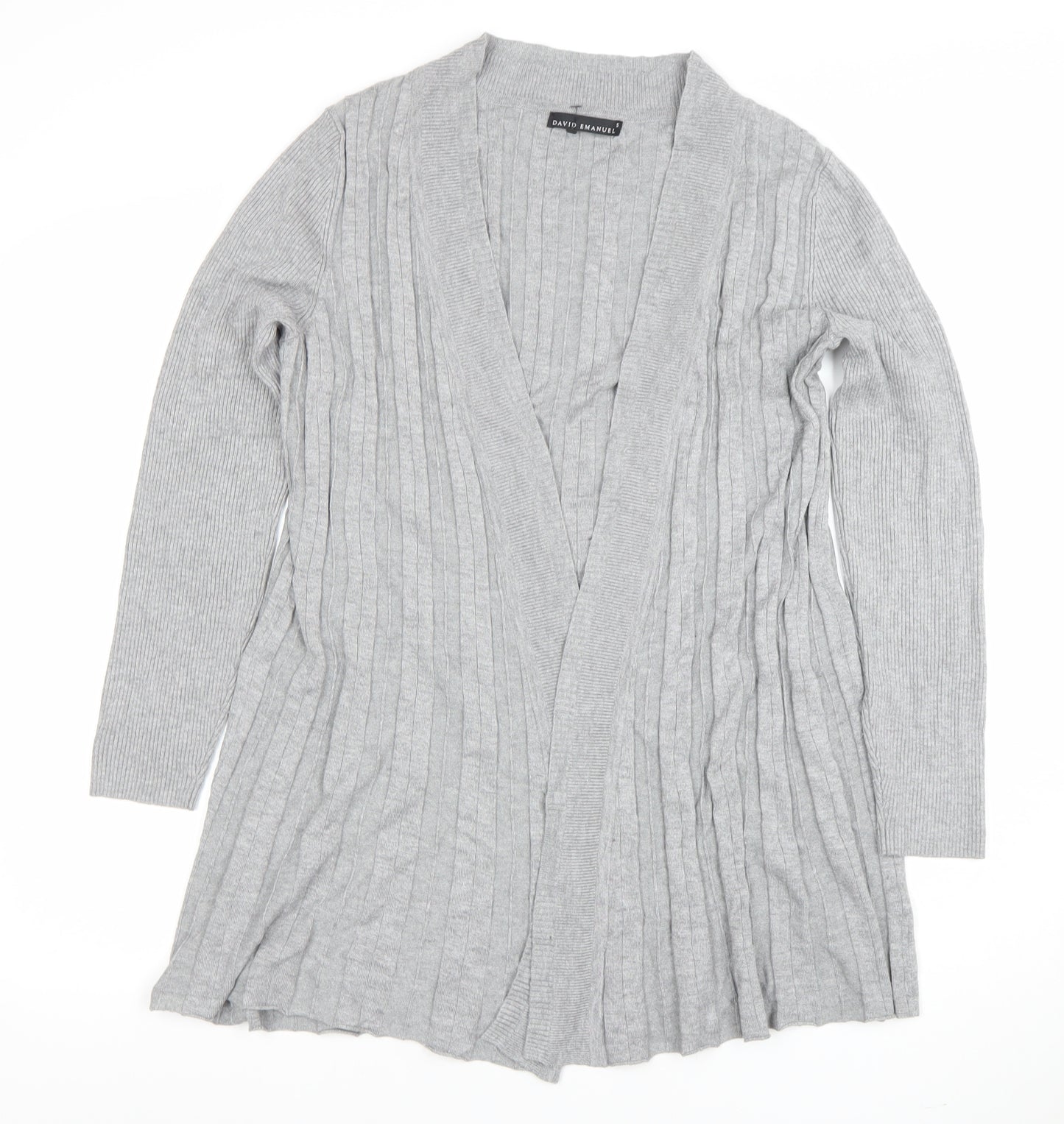 David Emanuel Women Grey Long Sleeve V-Neck Cardigan Size S