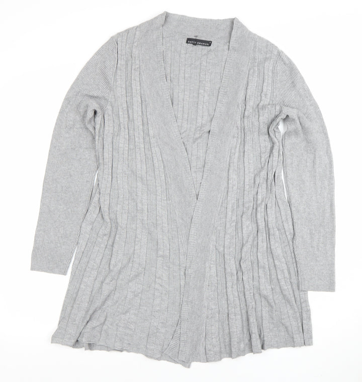 David Emanuel Women Grey Long Sleeve V-Neck Cardigan Size S