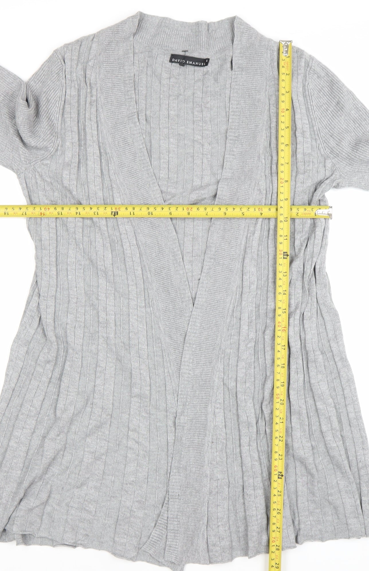David Emanuel Women Grey Long Sleeve V-Neck Cardigan Size S