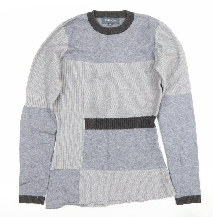 Sosandar Women’s Grey Patchwork Long Sleeve Crew Neck Jumper Size 10