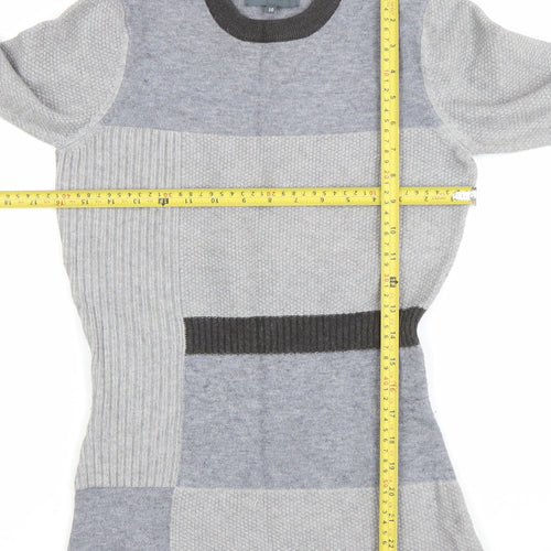 Sosandar Women’s Grey Patchwork Long Sleeve Crew Neck Jumper Size 10