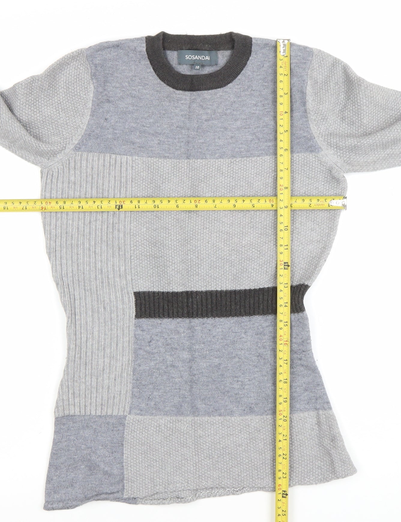 Sosandar Women’s Grey Patchwork Long Sleeve Crew Neck Jumper Size 10