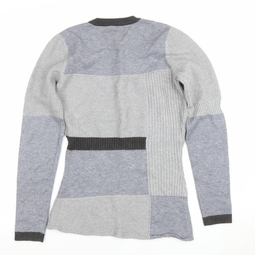 Sosandar Women’s Grey Patchwork Long Sleeve Crew Neck Jumper Size 10