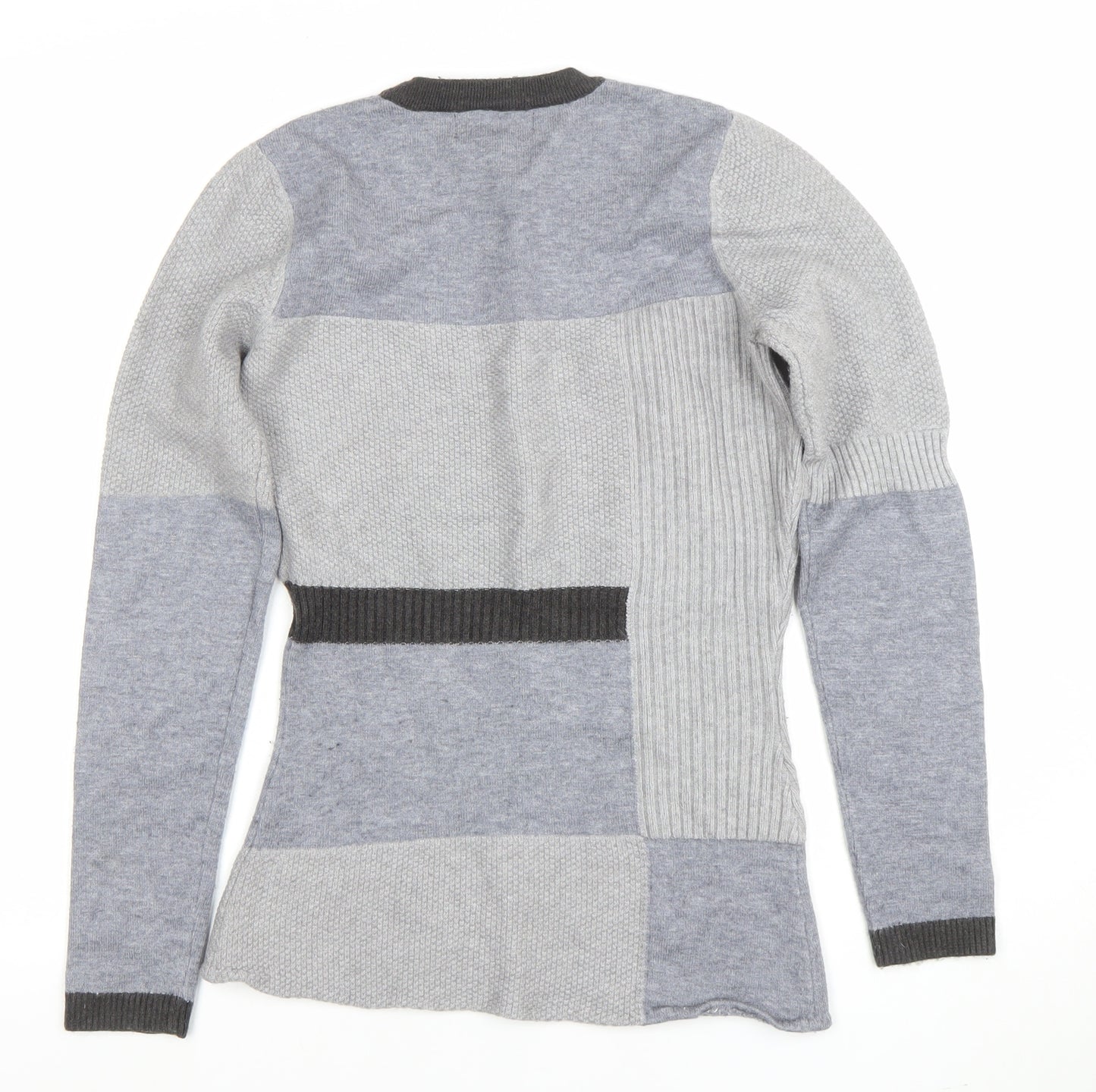 Sosandar Women’s Grey Patchwork Long Sleeve Crew Neck Jumper Size 10