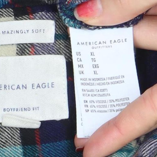 American Eagle Men's Multicoloured XL Flannel Check Button-Up Shirt