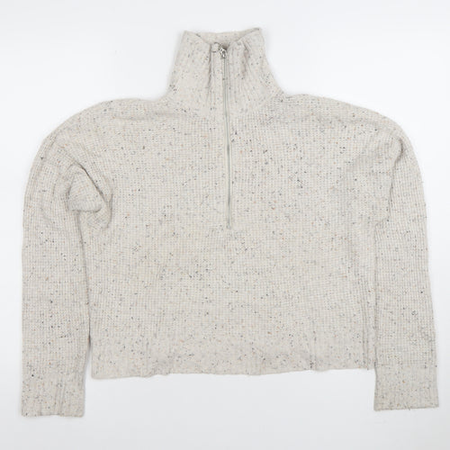 William Rast Women’s Beige 1/2 Zip High Neck Chunky Knit Jumper Size S