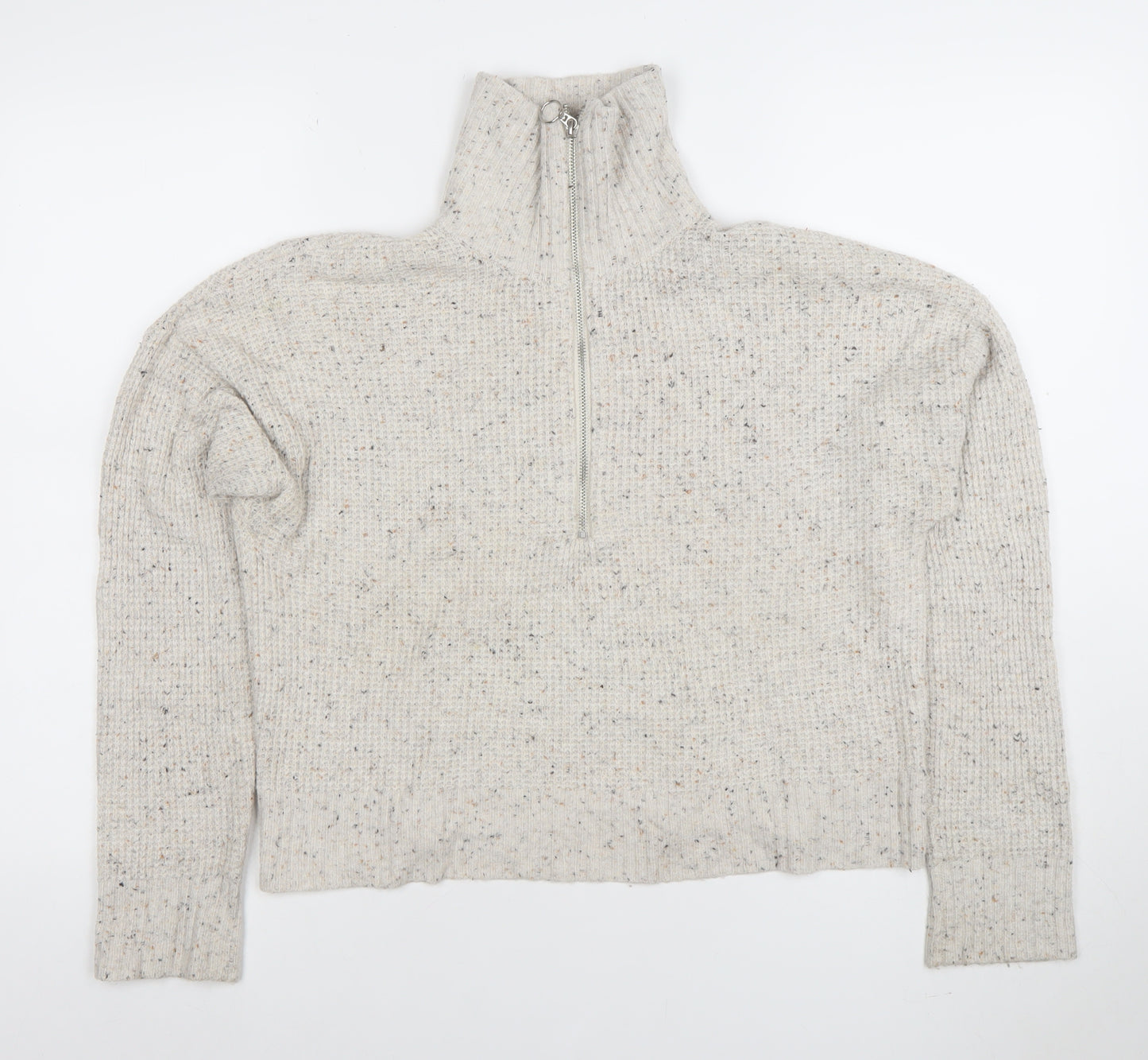 William Rast Women’s Beige 1/2 Zip High Neck Chunky Knit Jumper Size S