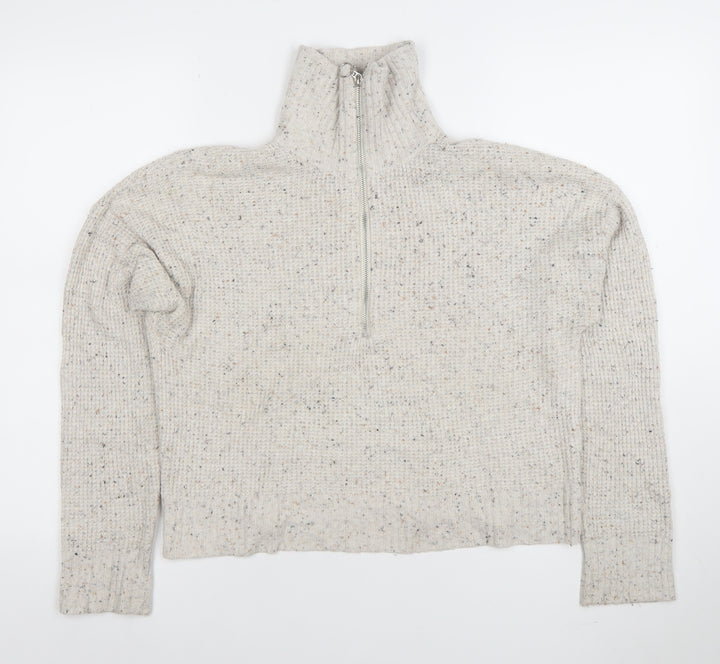 William Rast Women’s Beige 1/2 Zip High Neck Chunky Knit Jumper Size S
