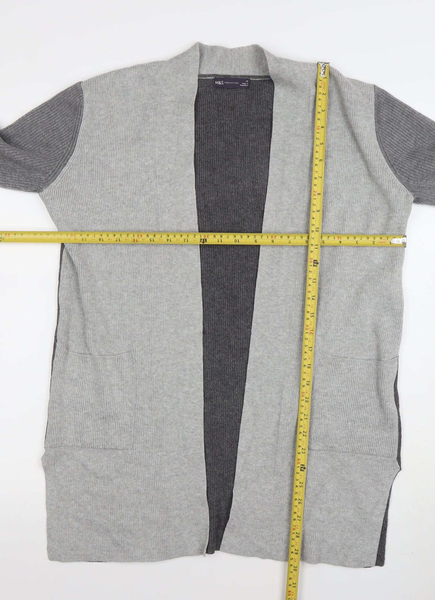 Marks and Spencer Women’s Grey Knit Long Sleeve Open Cardigan Size 12