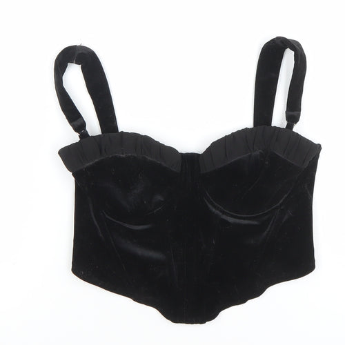 Bershka Women’s Black Velvet Camisole Top Zip Front Size 10