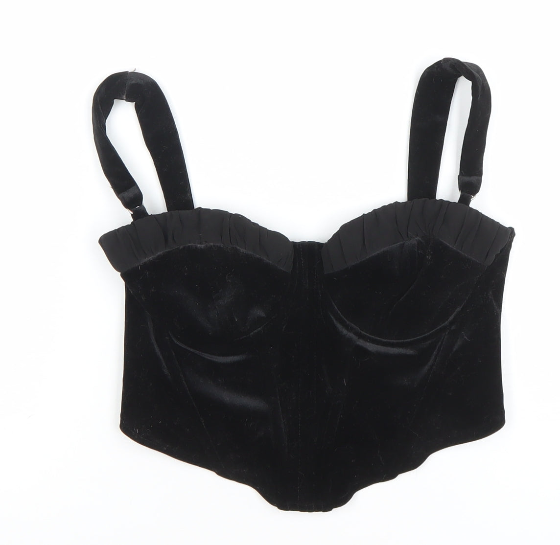 Bershka Women’s Black Velvet Camisole Top Zip Front Size 10