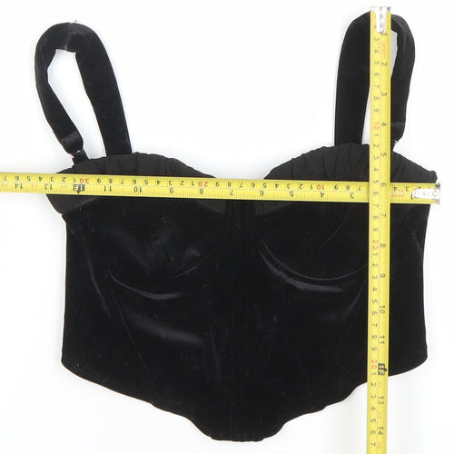 Bershka Women’s Black Velvet Camisole Top Zip Front Size 10