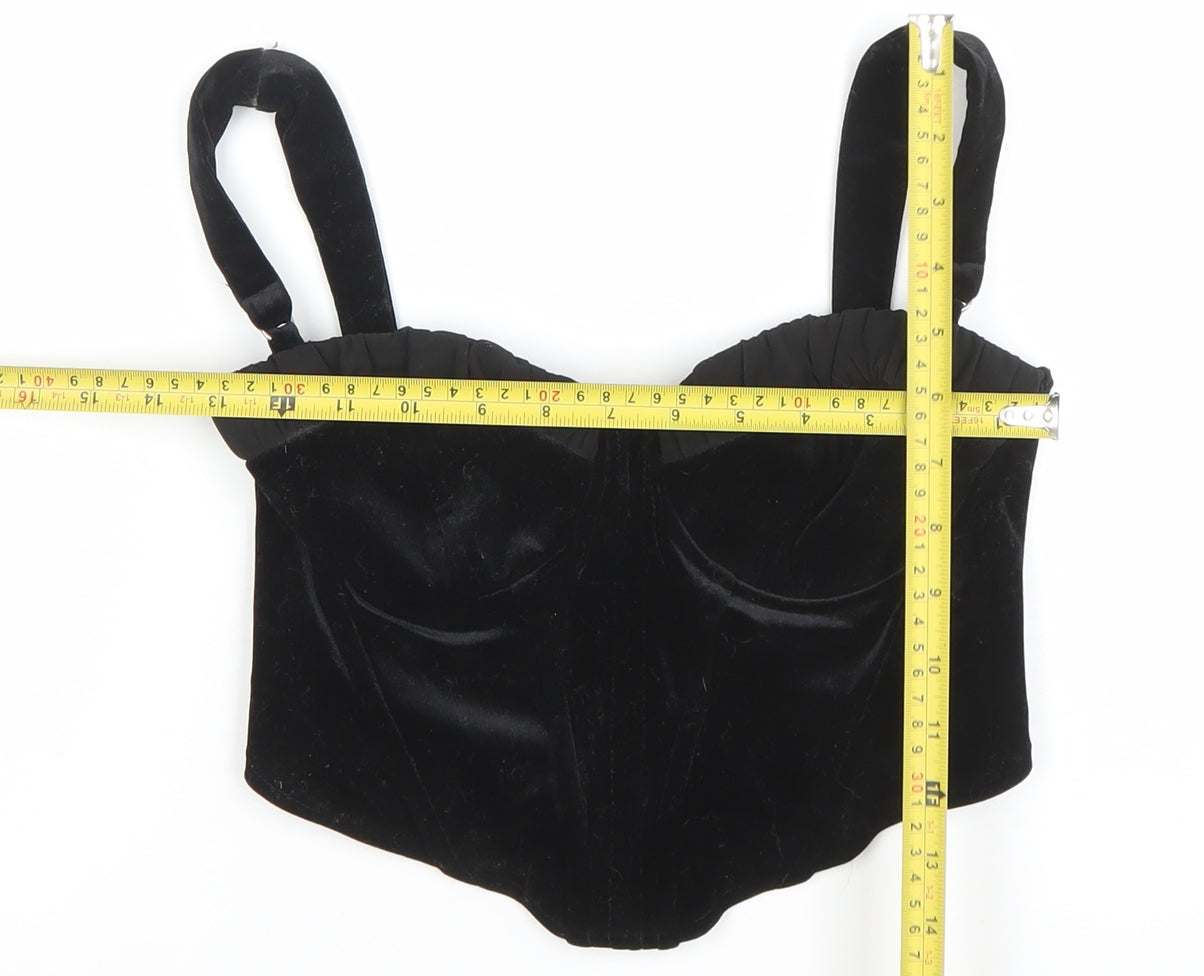 Bershka Women’s Black Velvet Camisole Top Zip Front Size 10