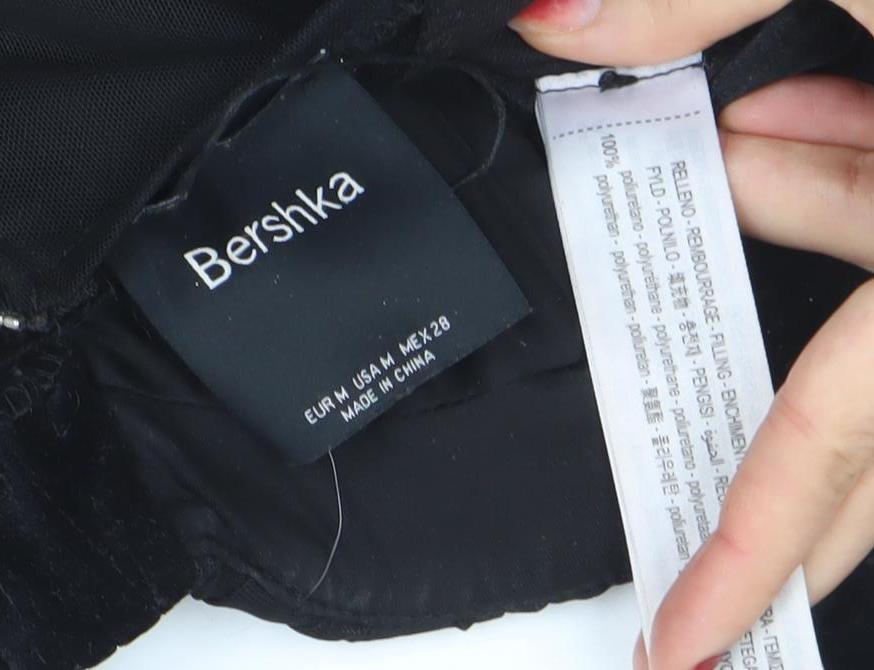 Bershka Women’s Black Velvet Camisole Top Zip Front Size 10