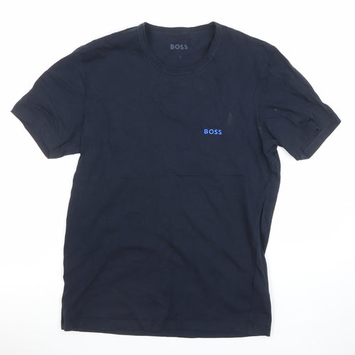 BOSS Men's Blue Small Crew Neck Cotton Logo T-Shirt