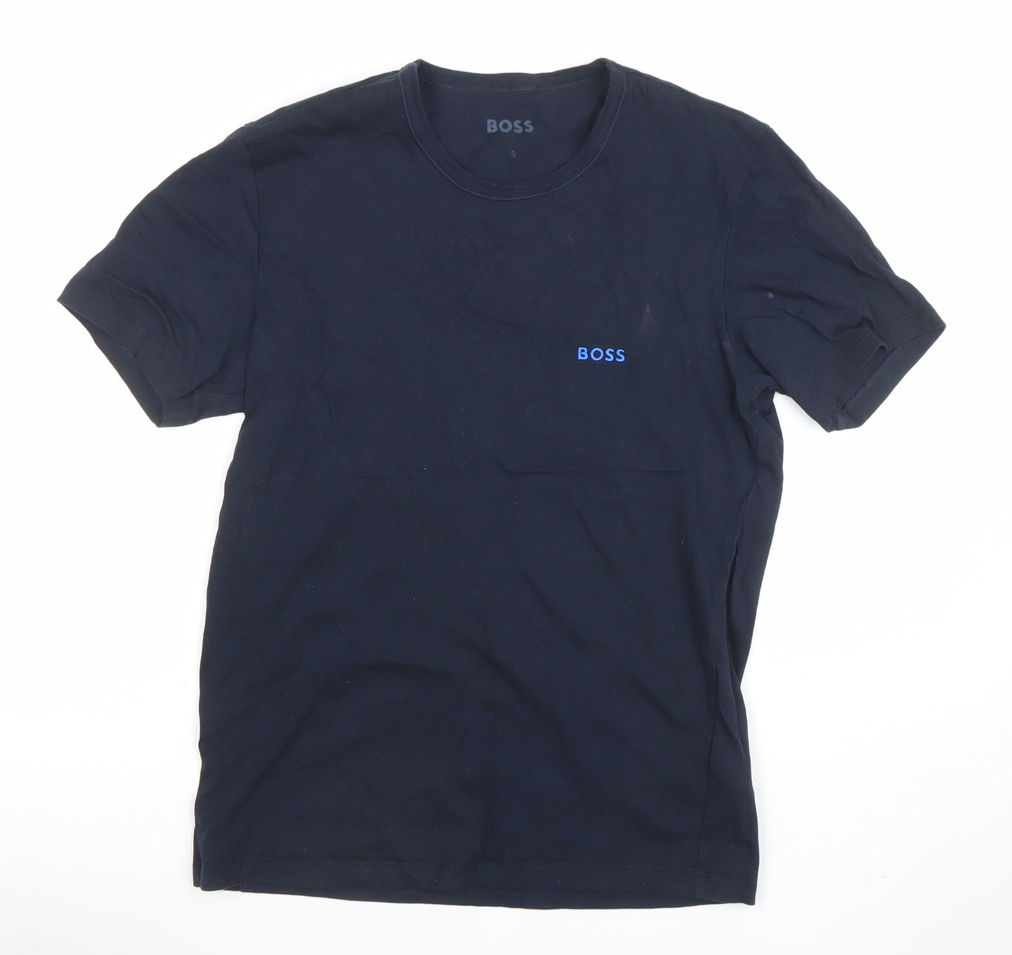 BOSS Men's Blue Small Crew Neck Cotton Logo T-Shirt