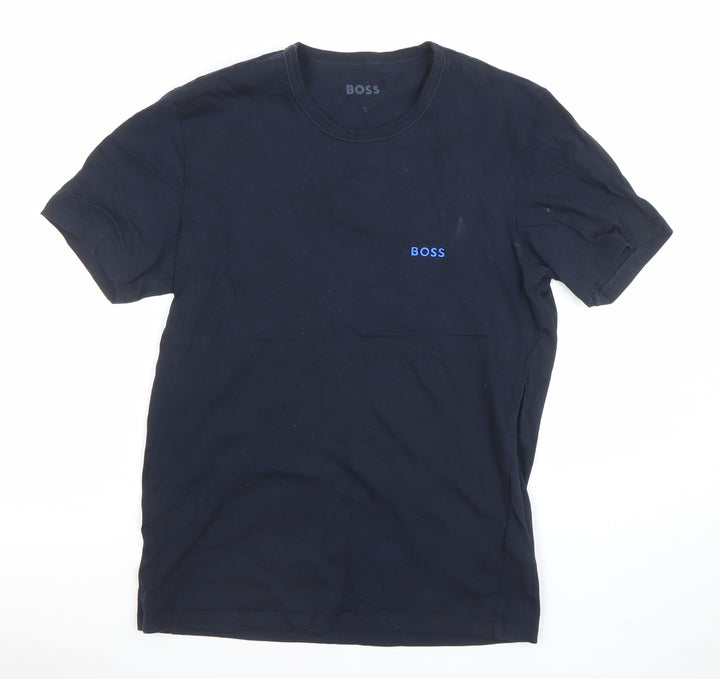 BOSS Men's Blue Small Crew Neck Cotton Logo T-Shirt