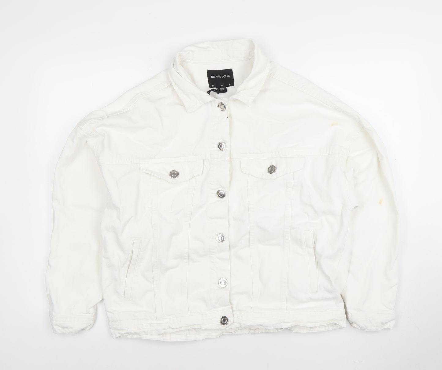 Brave Soul Women's White Cotton Twill Jacket Size 12 Casual Button Front