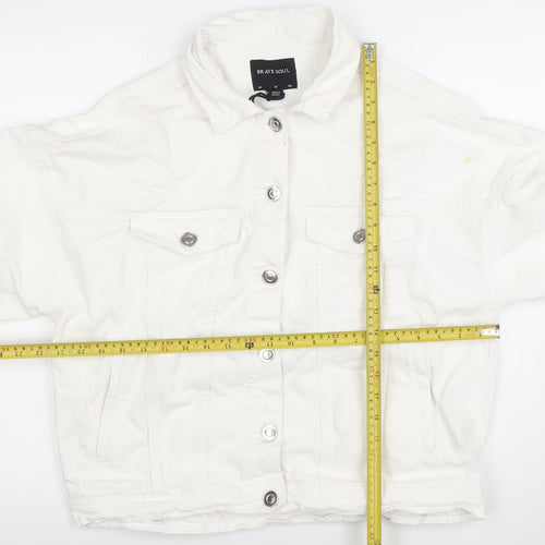 Brave Soul Women's White Cotton Twill Jacket Size 12 Casual Button Front