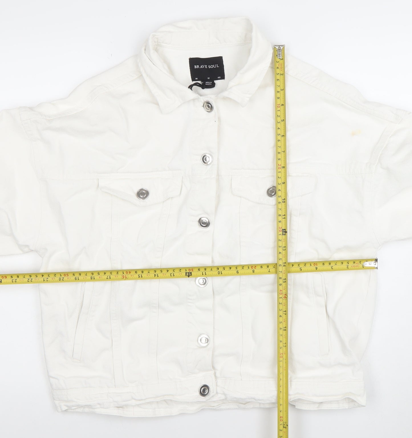 Brave Soul Women's White Cotton Twill Jacket Size 12 Casual Button Front