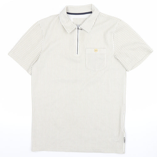 Ted Baker Men’s Beige Striped Cotton Polo Shirt L 1/4 Zip