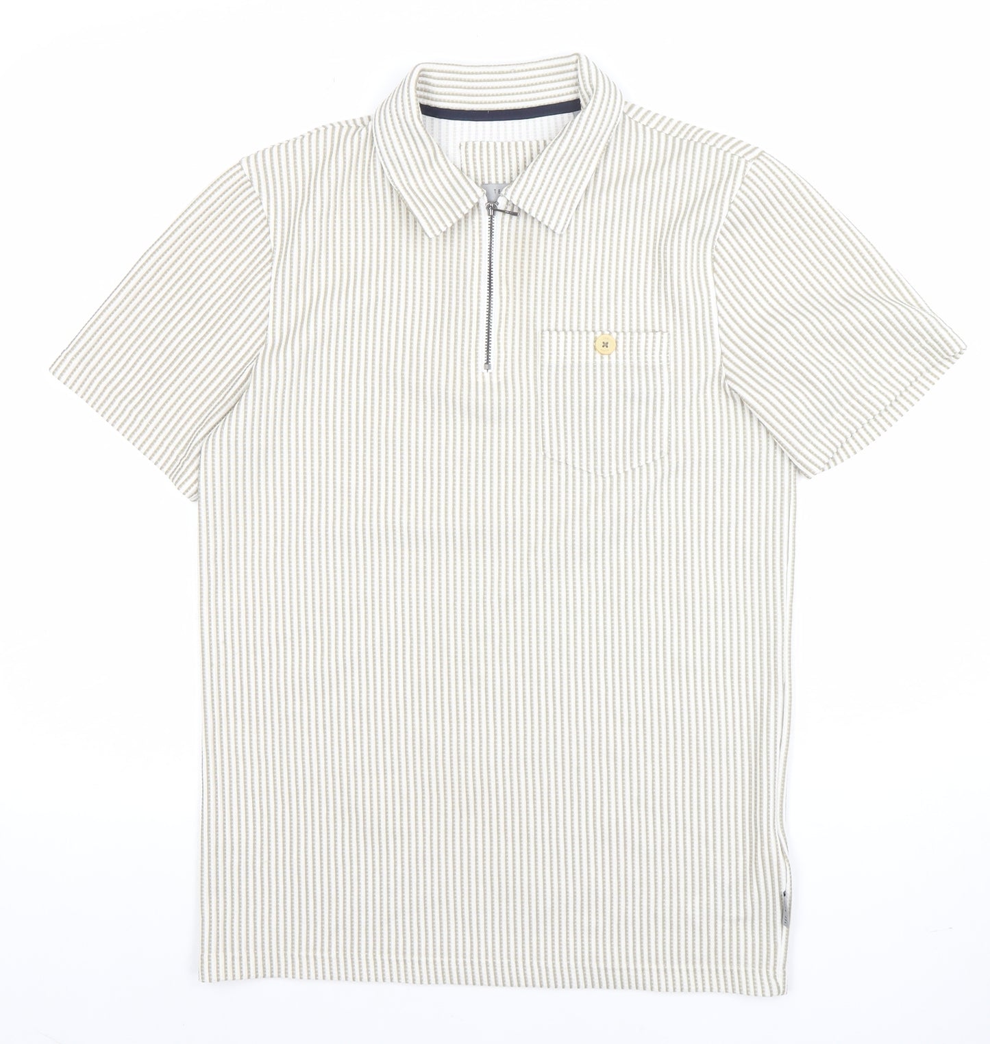 Ted Baker Men’s Beige Striped Cotton Polo Shirt L 1/4 Zip