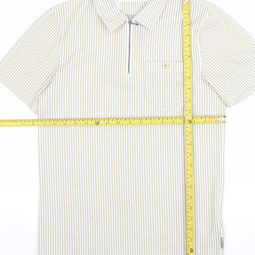 Ted Baker Men’s Beige Striped Cotton Polo Shirt L 1/4 Zip