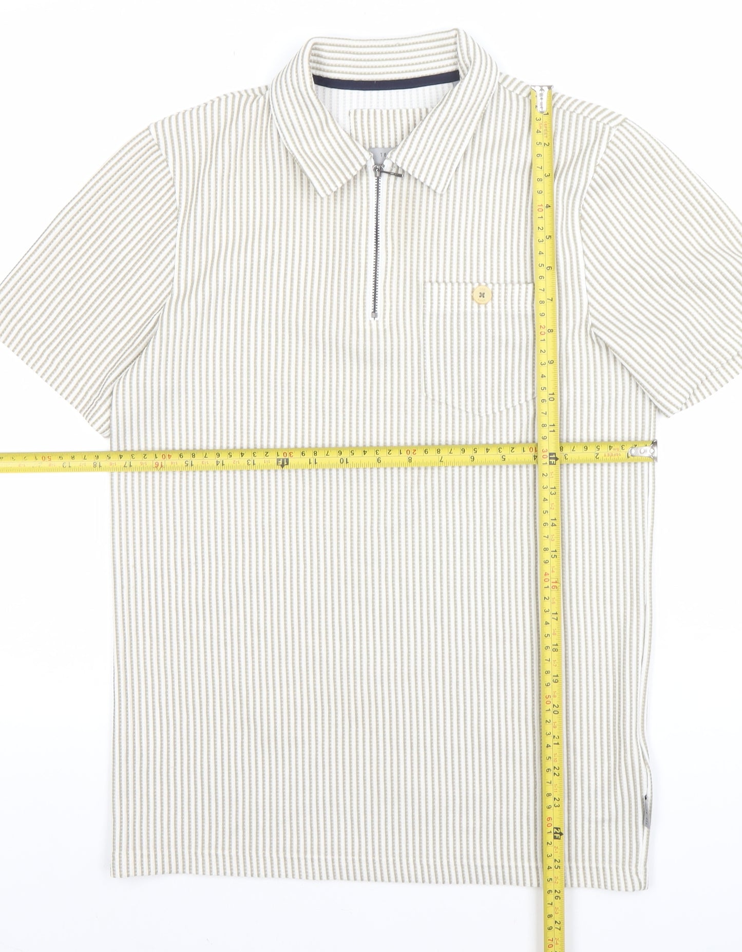 Ted Baker Men’s Beige Striped Cotton Polo Shirt L 1/4 Zip