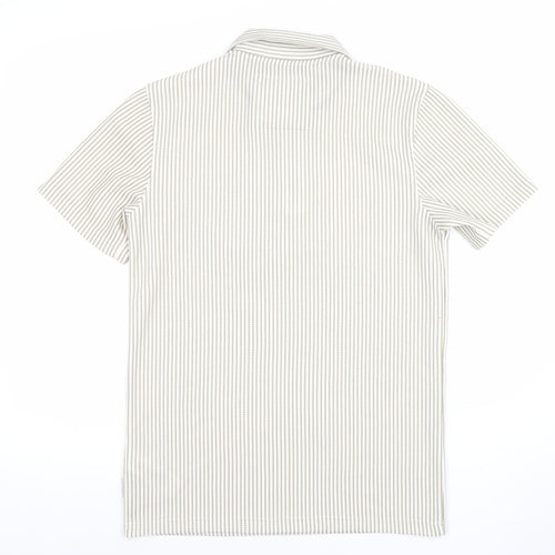 Ted Baker Men’s Beige Striped Cotton Polo Shirt L 1/4 Zip