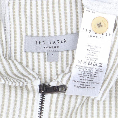 Ted Baker Men’s Beige Striped Cotton Polo Shirt L 1/4 Zip