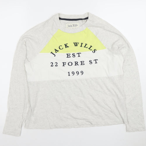 Jack Wills Womens Grey Colourblock Long Sleeve Cotton T-Shirt Size 10