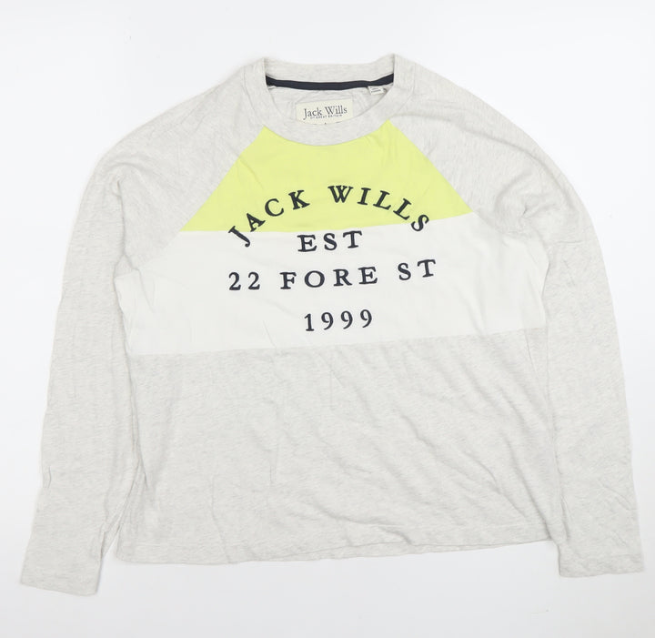 Jack Wills Womens Grey Colourblock Long Sleeve Cotton T-Shirt Size 10