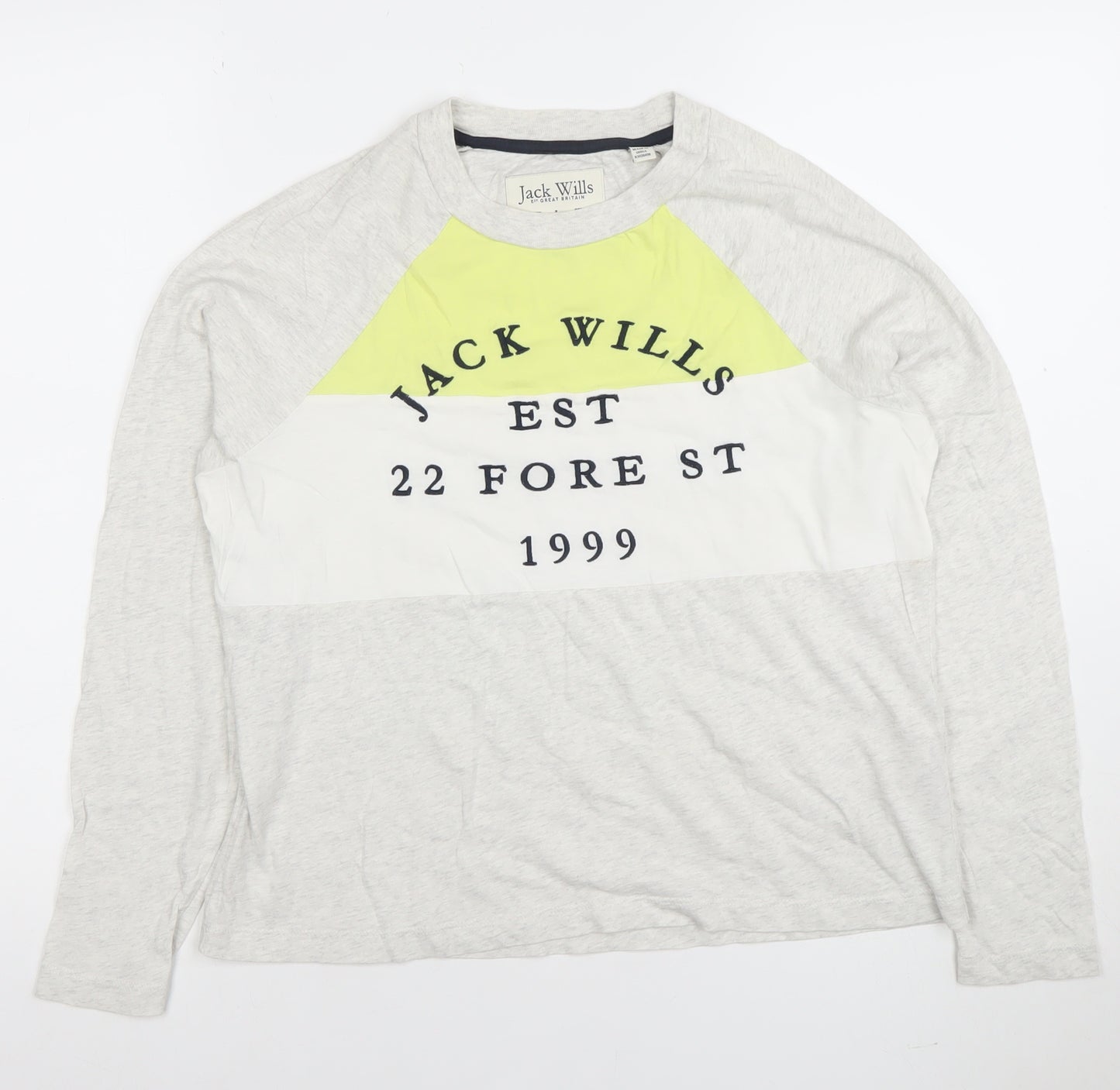 Jack Wills Womens Grey Colourblock Long Sleeve Cotton T-Shirt Size 10