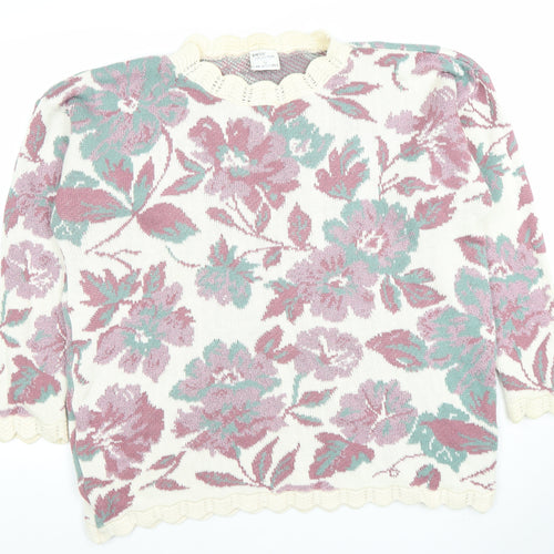 Gaelic Collection by Liam Williams Womens Floral Knit Jumper Cream Pink L