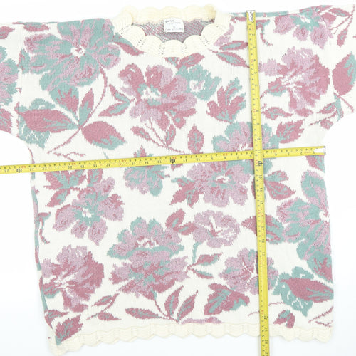 Gaelic Collection by Liam Williams Womens Floral Knit Jumper Cream Pink L