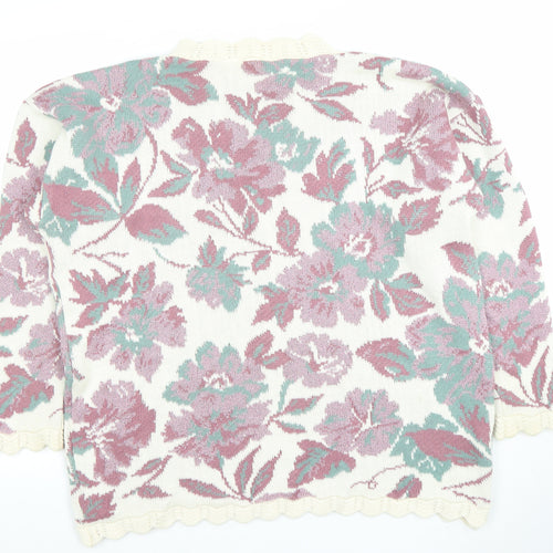 Gaelic Collection by Liam Williams Womens Floral Knit Jumper Cream Pink L