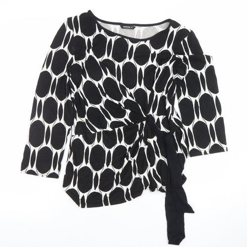 Roman Women Black White Wrap Blouse Size 10 Long Sleeve Geometric Top