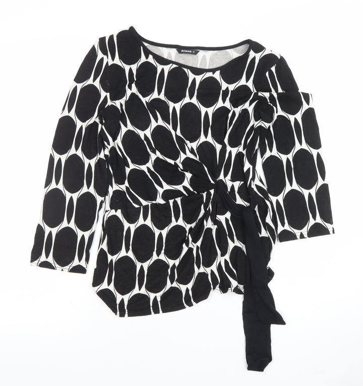 Roman Women Black White Wrap Blouse Size 10 Long Sleeve Geometric Top