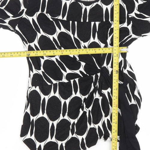 Roman Women Black White Wrap Blouse Size 10 Long Sleeve Geometric Top