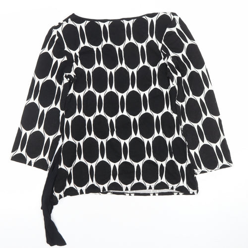 Roman Women Black White Wrap Blouse Size 10 Long Sleeve Geometric Top