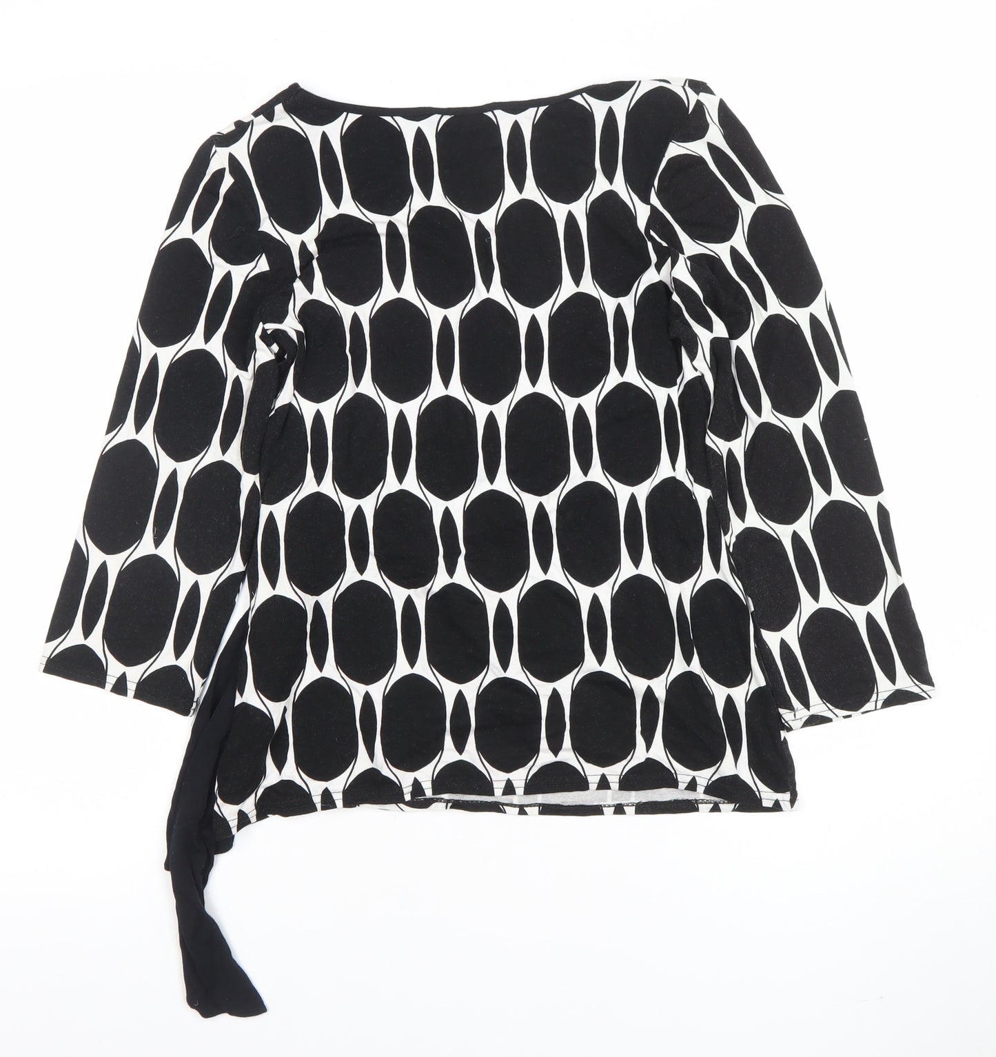 Roman Women Black White Wrap Blouse Size 10 Long Sleeve Geometric Top